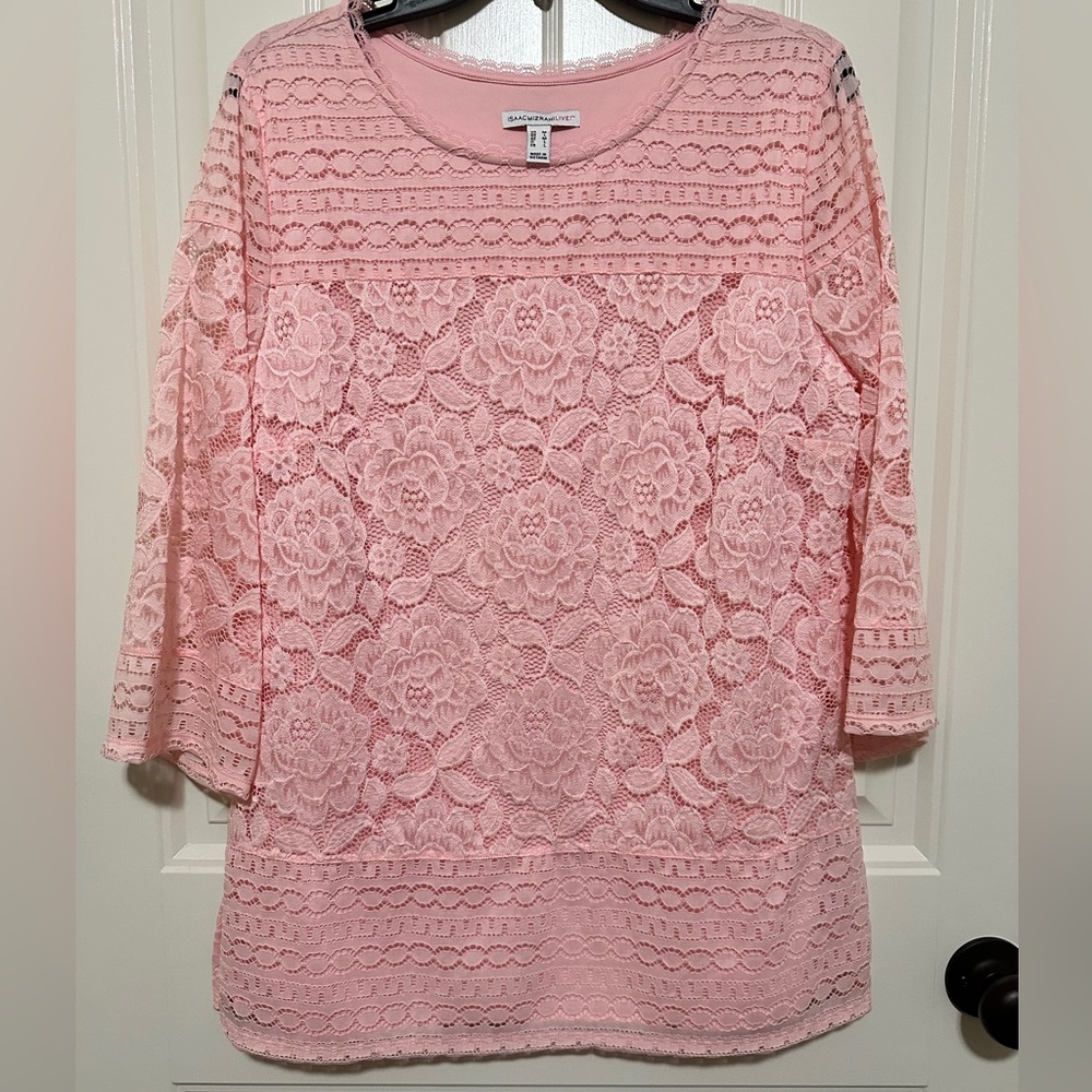 Isaac Mizrahi Pink Lace Floral Blouse